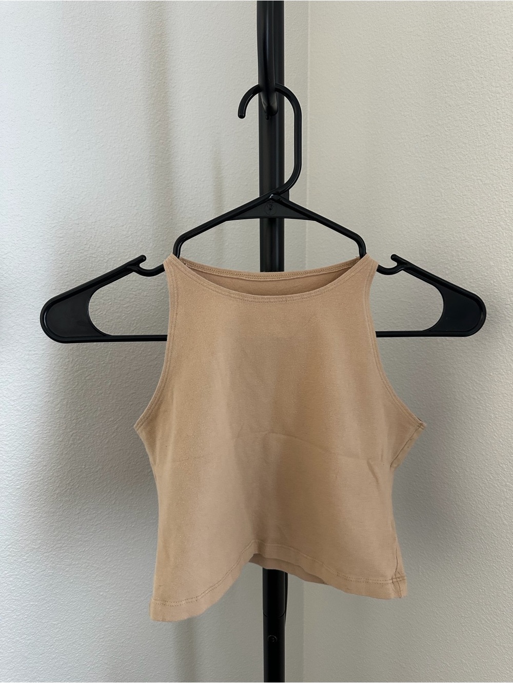 American Apparel Beige High-Neck Cropped Tank